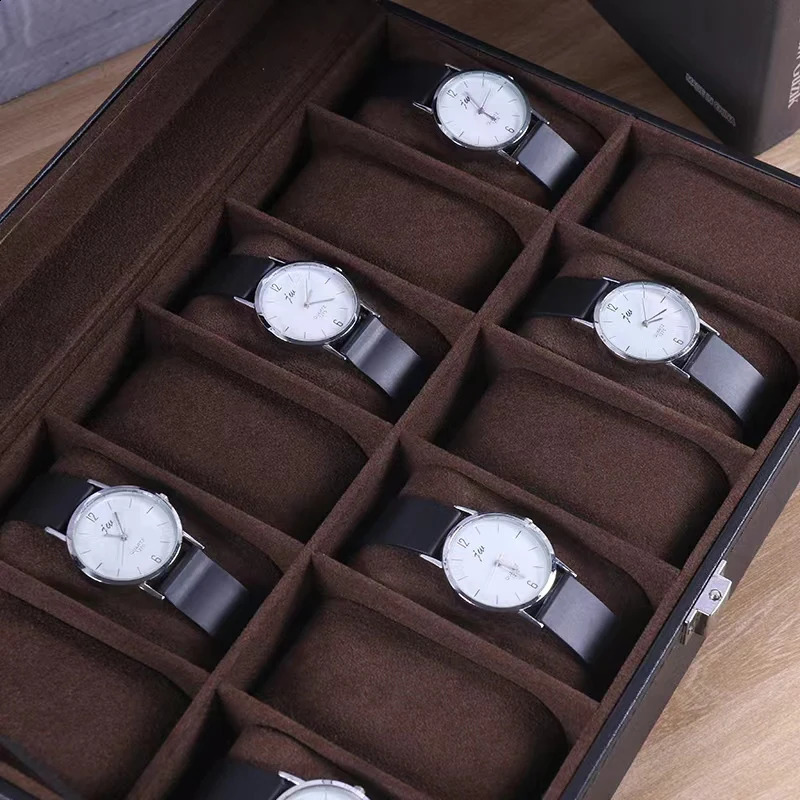 6/10/12 Girl Pu Leather Grey/Coffee Watch Organizer Glass Box Storage Box Travel Watch Display Watch and Jewelry 241105