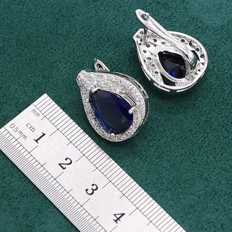 Royal Sapphire 925 Sterling Silver Jewelry Set Womens Bracelet Ring Earrings Necklace Ring Earrings 241106