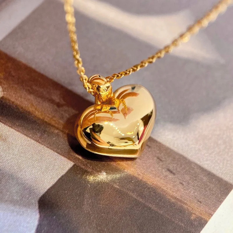 LABB Real 18K Gold Love Pendant Au750 Gold Necklace Fashion Heart Necklace Womens Boutique Jewelry Gift D210 241106