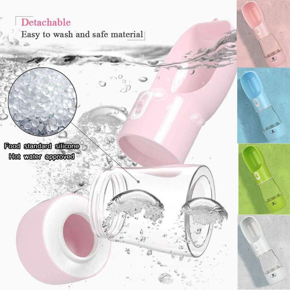MAOCG Bottle Walking, Multifunctional Portable Dog Travel Water Dispenser with Food Container,Detachable Design Combo Cup Drinking Eating,Suitable for