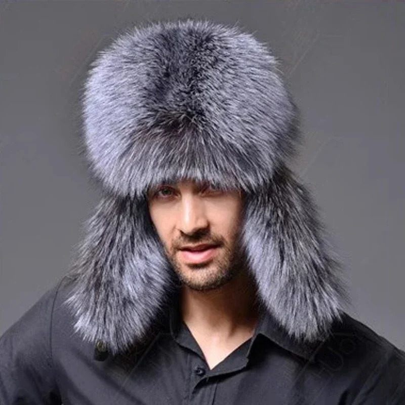 Russian bomber hat mens winter hat with ear muffs hunter ear muffs thick faux fur Ushanka hat leather PU 241106