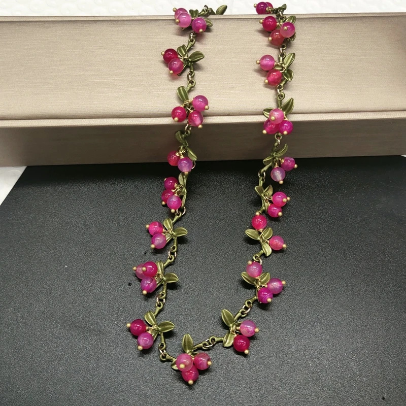 Vintage Forest Plant Series Bracelet Leaves Pearl Beads Multi Color Bracelet Necklace Earring Set Women 241106