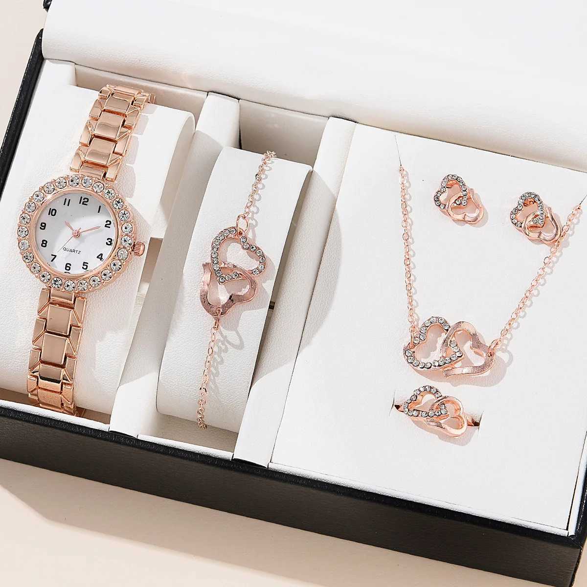 6-piece womens watch luxury crystal alloy quartz watch set X241106
