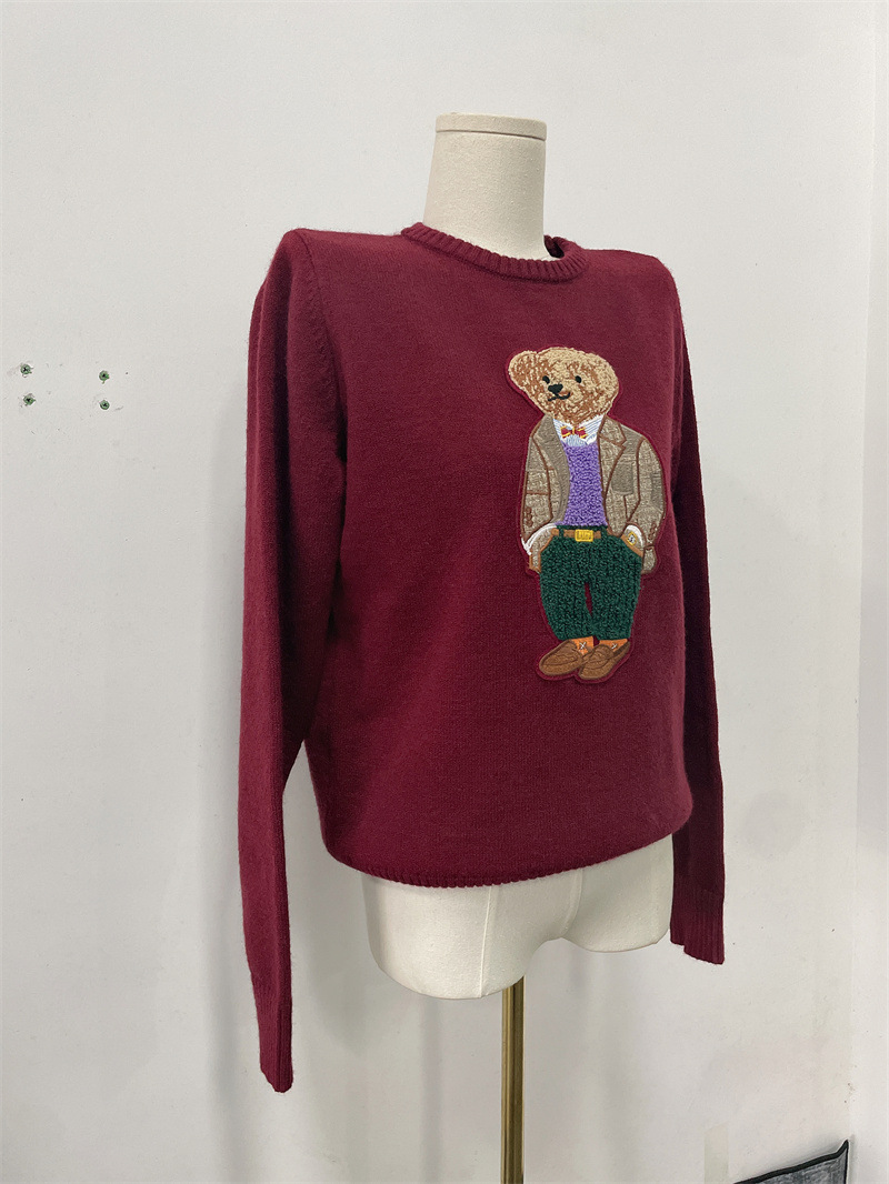 Women's Embroidered Teddy Bear Sweater: Cute Cartoon Knitted Top For College Style