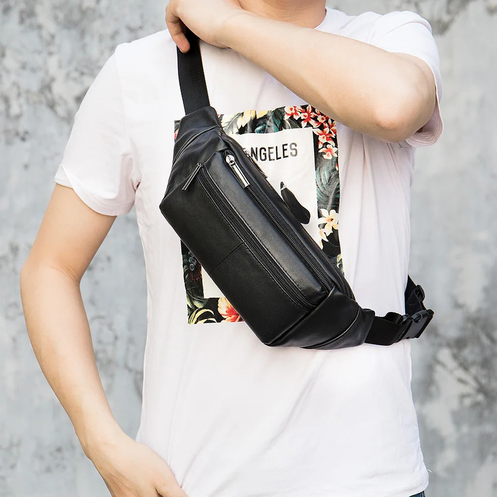 Mens leather waist bag mens leather waist belt bag mens Fanny bag summer outdoor phone bag black brown waist bag241106
