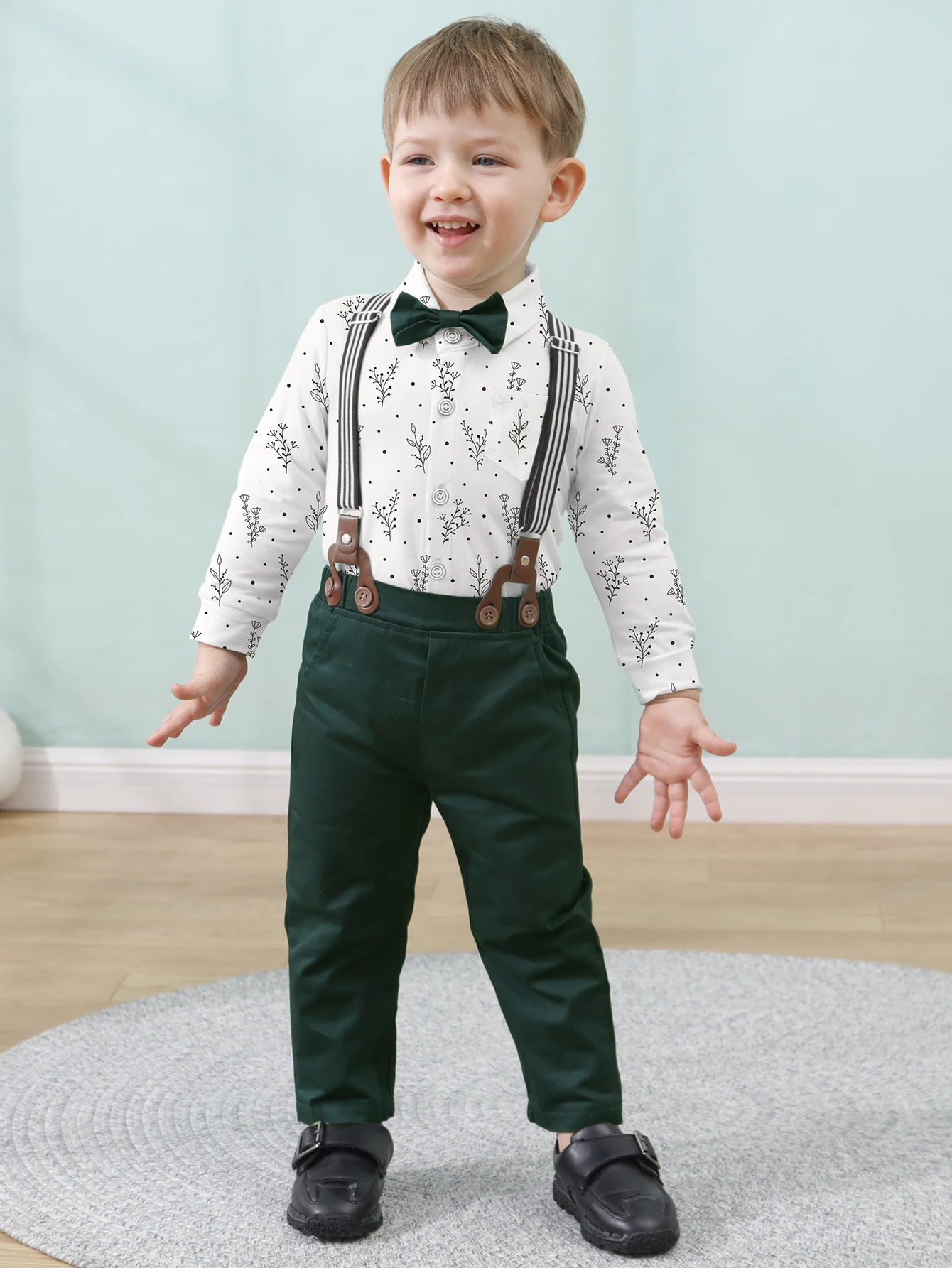 Baby Boy Clothes Infant Boy Gentleman Outfits SuitDress Shirt Suspender Pants Bowtie Beret Hat Wedding 241106