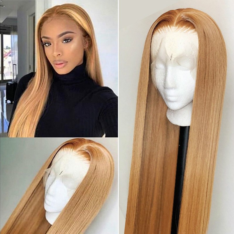 13x4 HD Blonde Lace Front Wig Straight Fashion Synthetic Wig 180 Ddensity Black Hair Headband Half Wig Heat Resistant for Women Pre Plucked