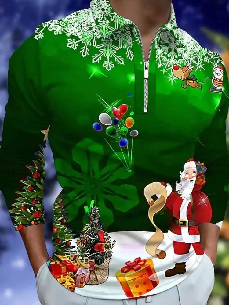 Mens Christmas 3D style graphic long SVE shirt fresh Strt casual fashion mens lapel comfortable soft top W241106