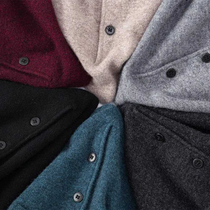 High quality ultra-fine cashmere knitted lapel mens T-shirt long Sve shirt solid color trend casual gray white black W241106