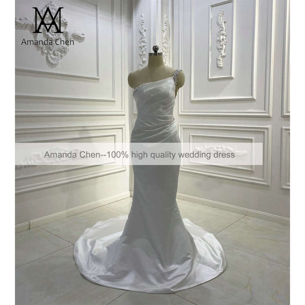 One Shoulder Detachable Train Wedding Dress