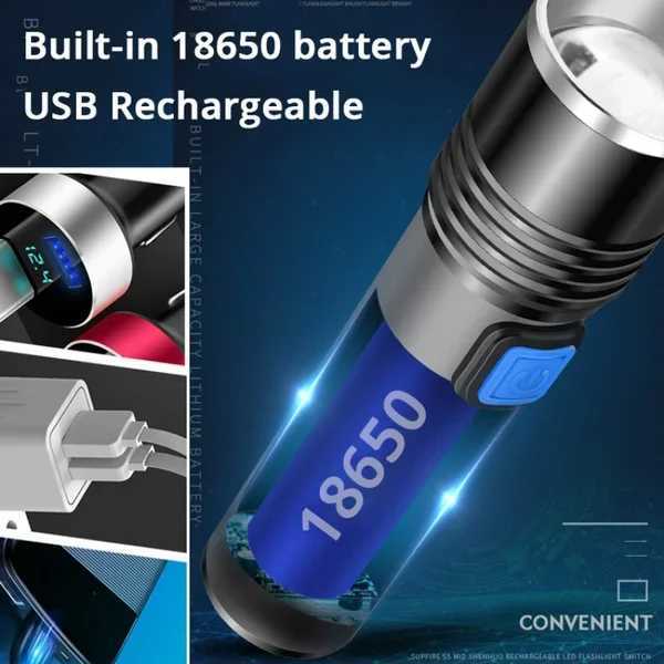 Rechargeable LED UV Flashlight Ultraviolet Torch Zoomable Mini 395nm UV Black Light Pet Urine Stains Detector Scorpion HuntingXJ241106