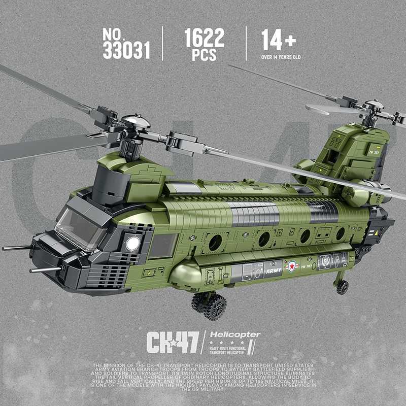 Free shipping 1622PCS CH-47 Chinook Transport Plane Building Blocks Military Armed Helicopter Fighter Model Bricks Kids Toys Christmas Gifts