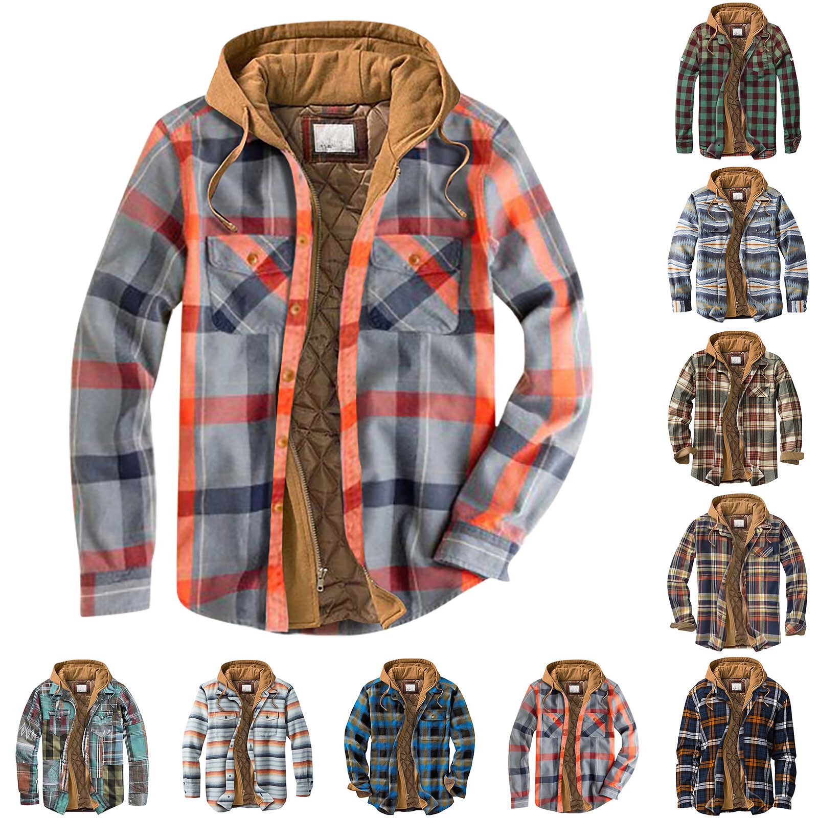 Autumn Winter New Men Coat Quilted Ed Button Down Plaid Shirt Add Veet To Keep Warm Jacket Male Hood Outerwear