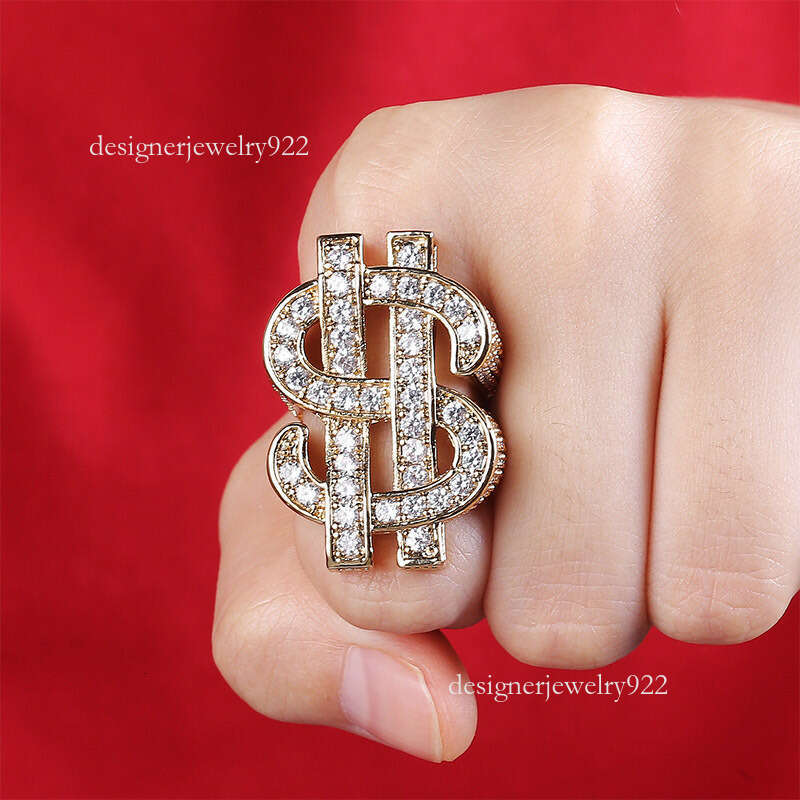 Zircon filled with Moissanite ring out US dollar symbol hip-hop trendsetter men's ring gold jewelry men diamond ring