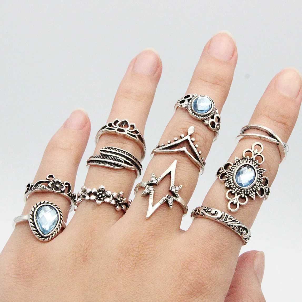 40 Retro Fashion Bohemian Midi Finger Knot Ring Set Suitable for Warm Crystal Geely Fingers Anel Fashion Bonn Jewelry X241106