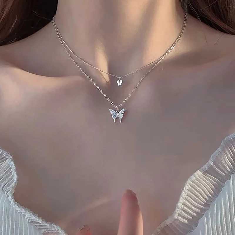 1 double-layer Kravik chain cool necklace chain fashionable shiny necklace womens exquisite necklace X241106