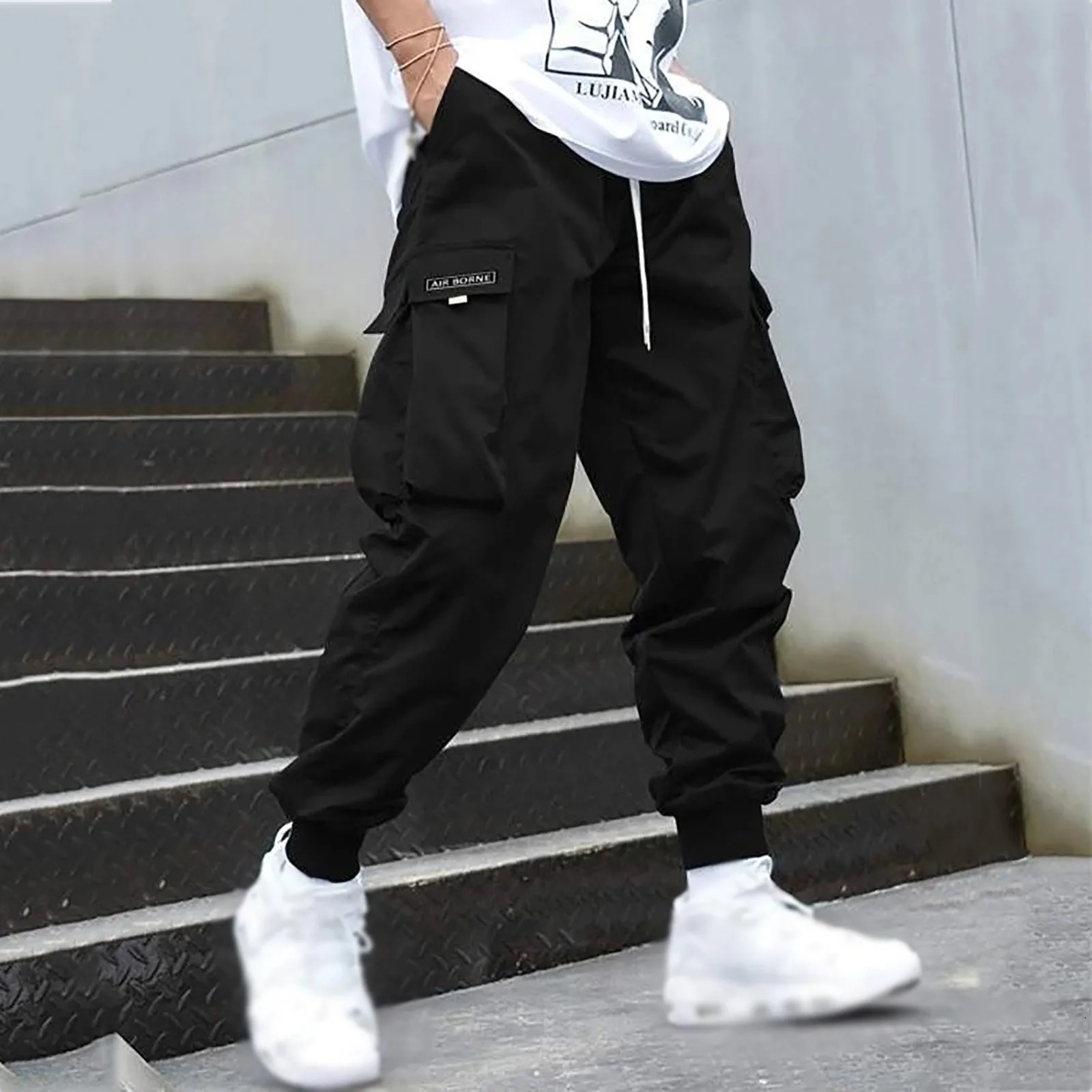 Fashion Men Cargo Pants Mens Trousers Hip Hop Joggers Pockets Purple Men Streetwear Sweatpants Korean Ankle-Length Pants 241106