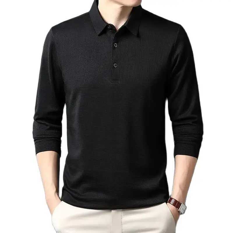 SHIONFA Mens Wfle Long Sve Solid T-shirt Elastic Casual Autumn Clothing Comfortable Collar Casual Shirt 4XL W241106