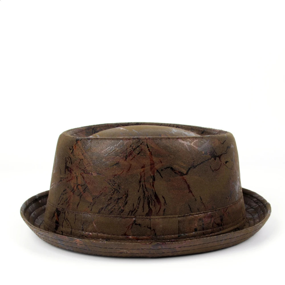 Mens Leather Pork Pie Hat Mens Flat Top Fedora Hat Mens Dad Bowling Pork Pie Jazz Hat Big 4 S M L XL 241105