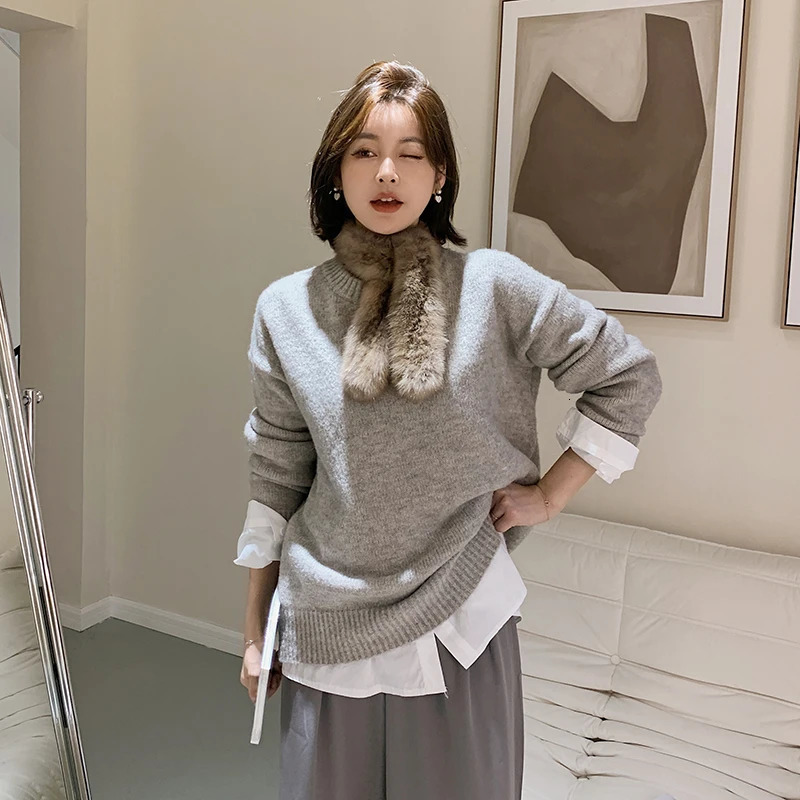 High quality womens 100% genuine mink knitted scarf natural mink scarf womens fashionable winter bag neck warm 241106