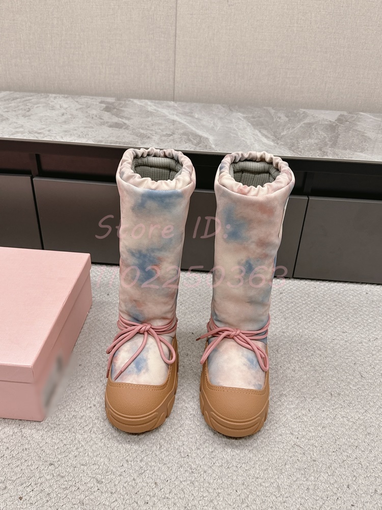 Cute Cross-Tied Warm Snow Round Toe Platform Height-Increase Waterproof Boots Women New Autumn Winter Fashion Shoes 2024