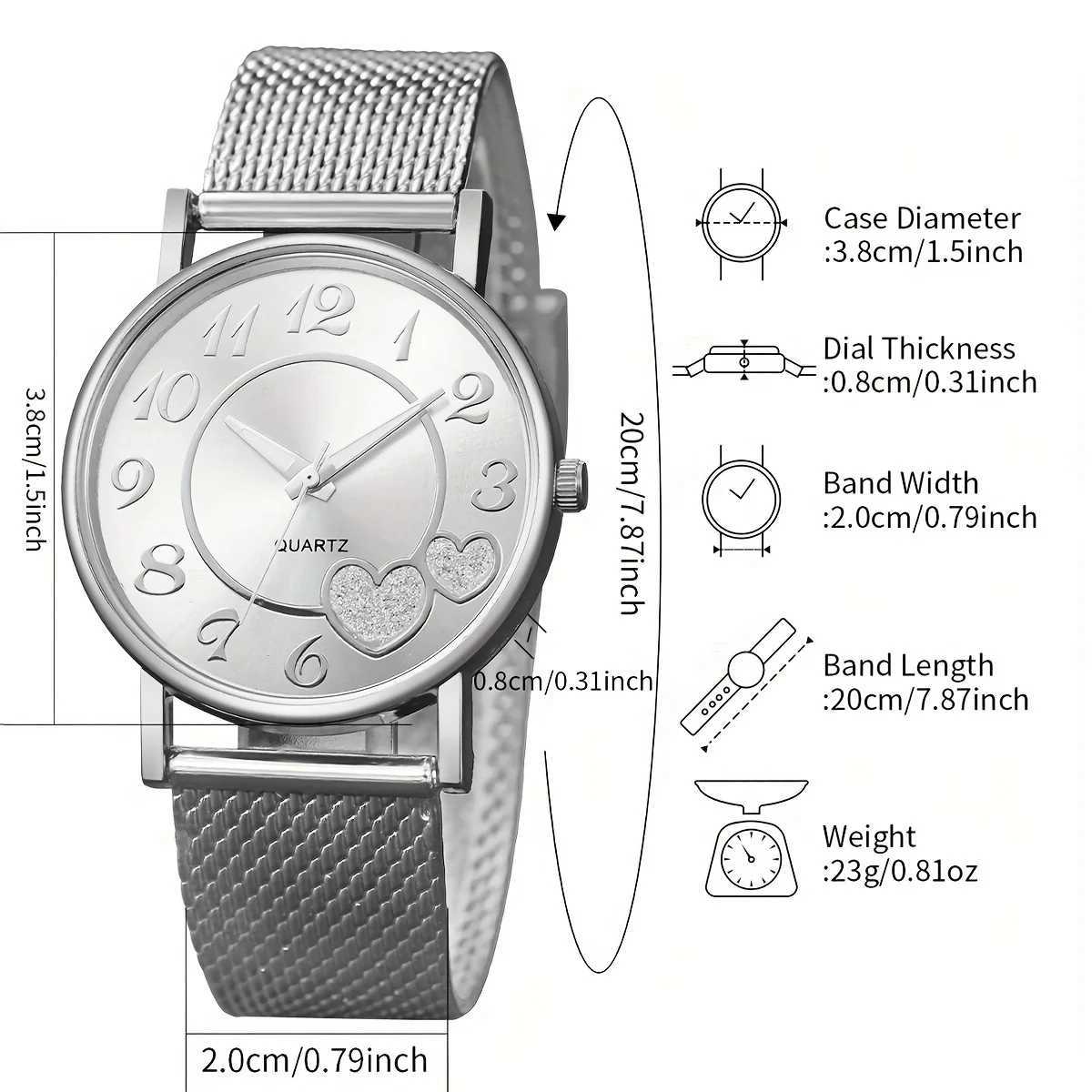 Enchanting - Shape Quartz Chronograph and Dazzling Rhinestone Jewelry Set -6 pieces for her timing Rantic Vntines Day X241106