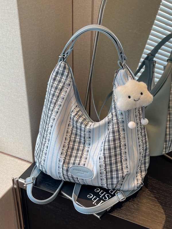 Checkered Canvas Bag For Bags Handbags Women Autumn And Winter Casual Fashion Shoulder Bag, Large Capacity Carrier Designer