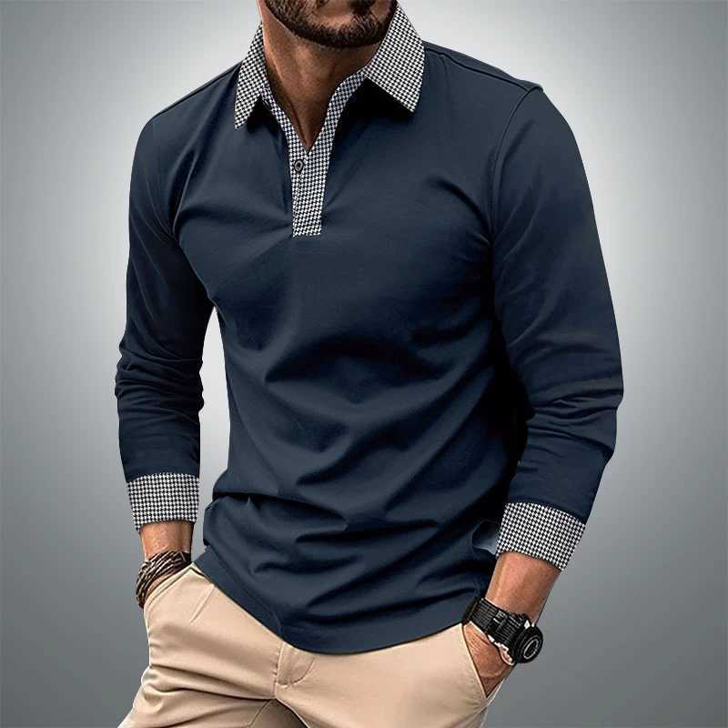 Spring and Autumn Mens Long Sve Shirt Business Office Fashion Collar T-shirt Mens Casual Sports Solid Color Top W241106
