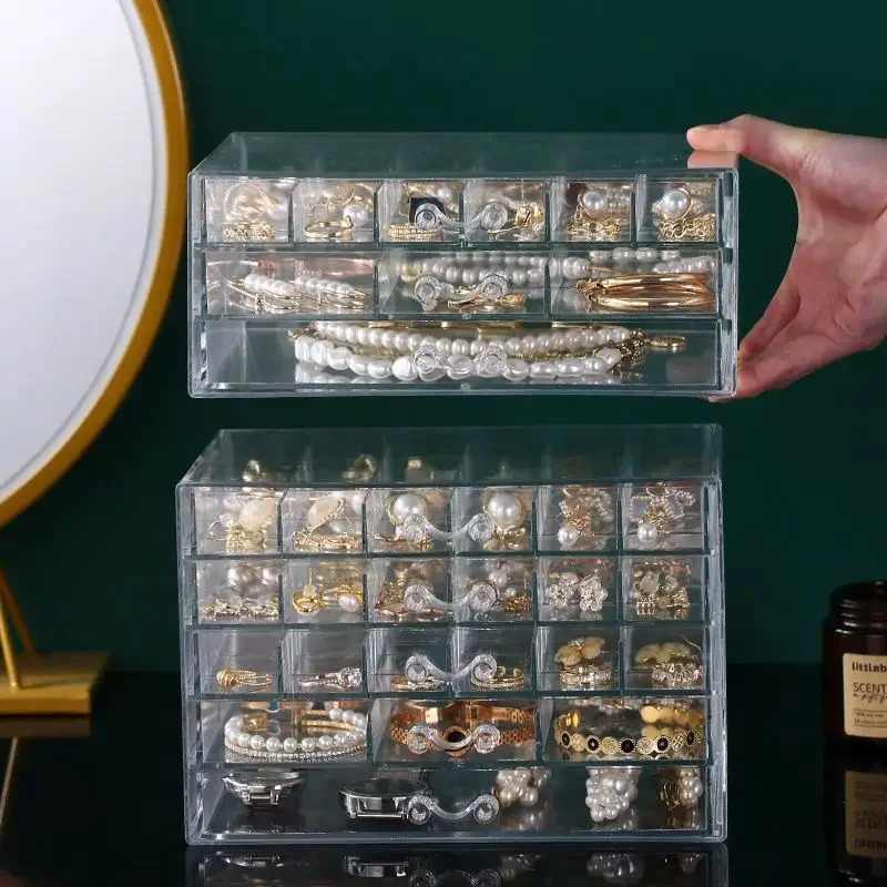 31/72/79/120 Mesh Jewelry Organizer Acrylic Cosmetics Storage Box 3/5 Layers Nail Rings Diamond Earrings Display Drawer Container 241106