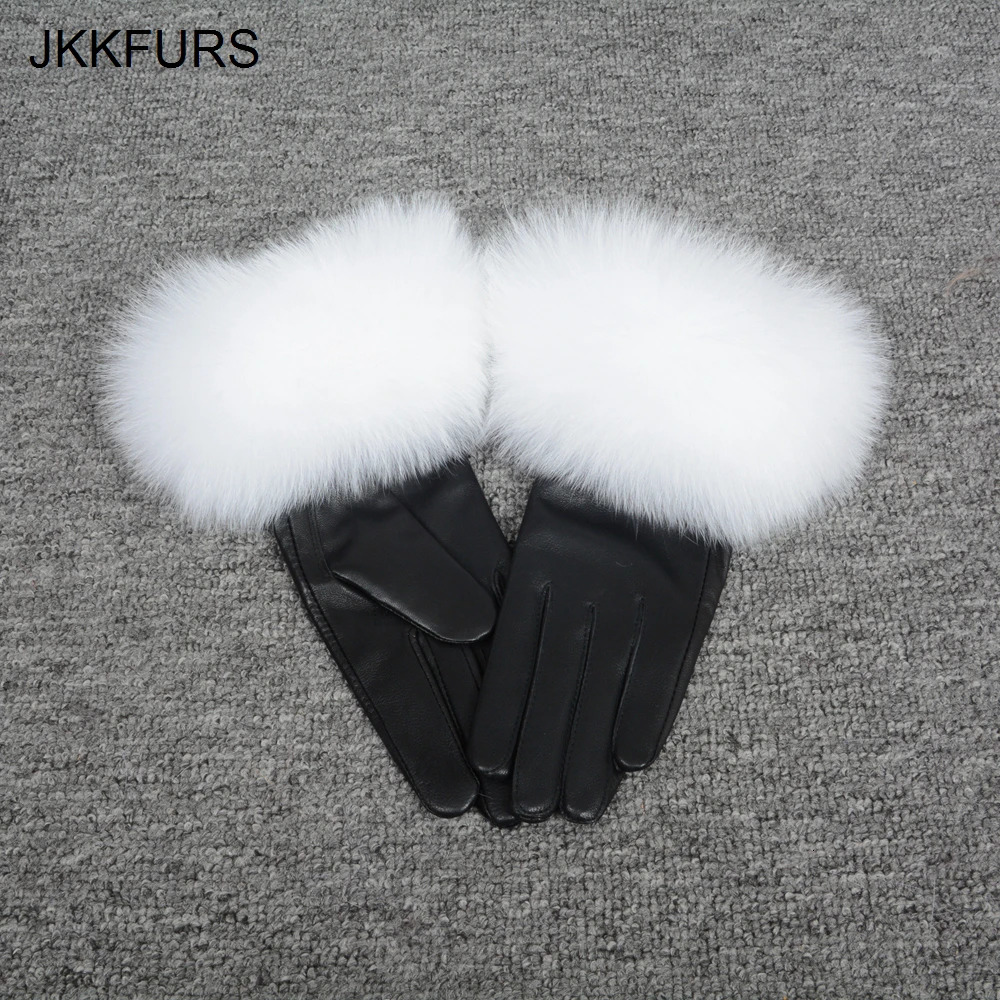 Womens genuine leather gloves for winter warmth made of genuine sheepskin and fox fur fashionable style natural fluffy fox fur S7200 241106