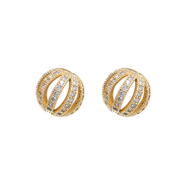 Copper Cast Hollow Round Pendants Embellished with Zircons Charm Beaded Classic Style Metal Jewelry Components Accessories Wholesale White a hundred i