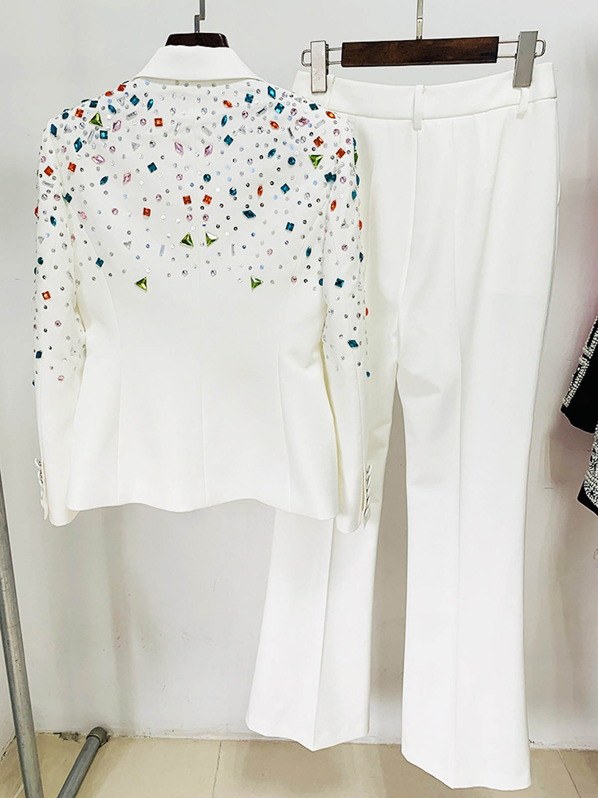 Classic Women Pant Suits Colorful Crystal Blazer Ladies Outfits Party Birthday Prom Blazer 2 Pieces Sets Mother Pants Suit