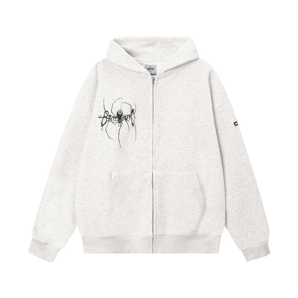 shanshi spider hoodie High street American style big spider foam printed fleece hooded cardigan sweatshirt for men and women trendy brand loose casual