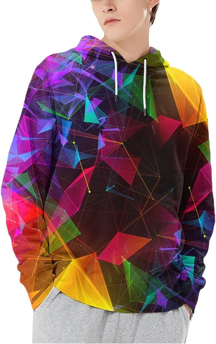 Hoodie for Mens Womens Unisex Graphic Print Hoodies 3D Colorful Novelty Design Long Sleeve with Pocket Graphic Cool triangle