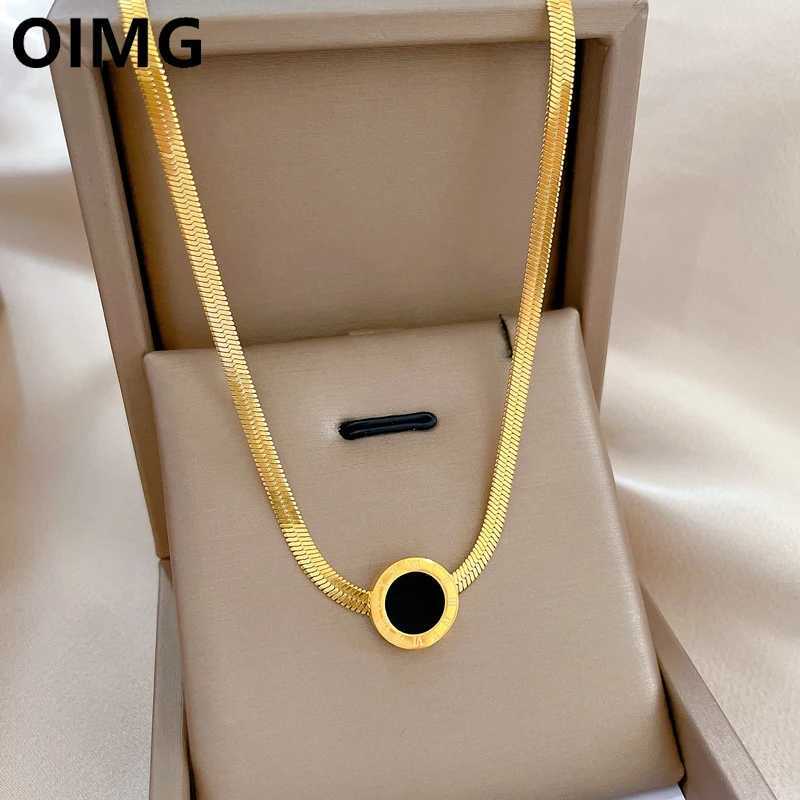 OIMG 316L stainless steel gold color black circular Ran digital necklace used for party gift jewelry 2023 new Dropsing X241106