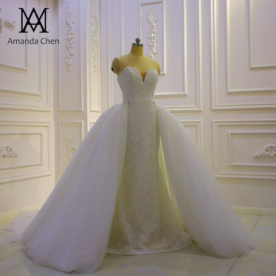 brautkleid Simple Elegant Off Shoulder Lace Removable Skirt Wedding Dress