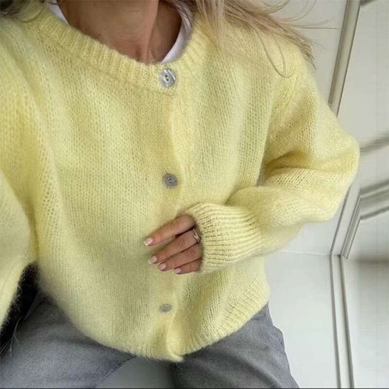 Talenza Casual Cardigan Women's Loose Versatile Solid Button Knitted Long Sleeve Sweater Autumn Office Warm Jacket Top