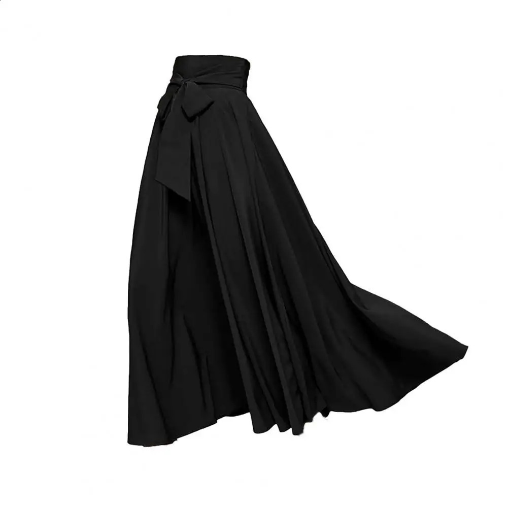 Solid Color Highwaisted Skirt Women Elegant Laceup Maxi with High Waist Aline Silhouette for Spring 240402