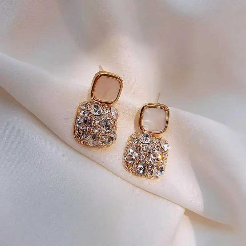 S925 Silver Needle Geely Rhinestone Square Earrings New Internet Celebrity Temperature Beauty Earrings Jewelry Accessories X241106