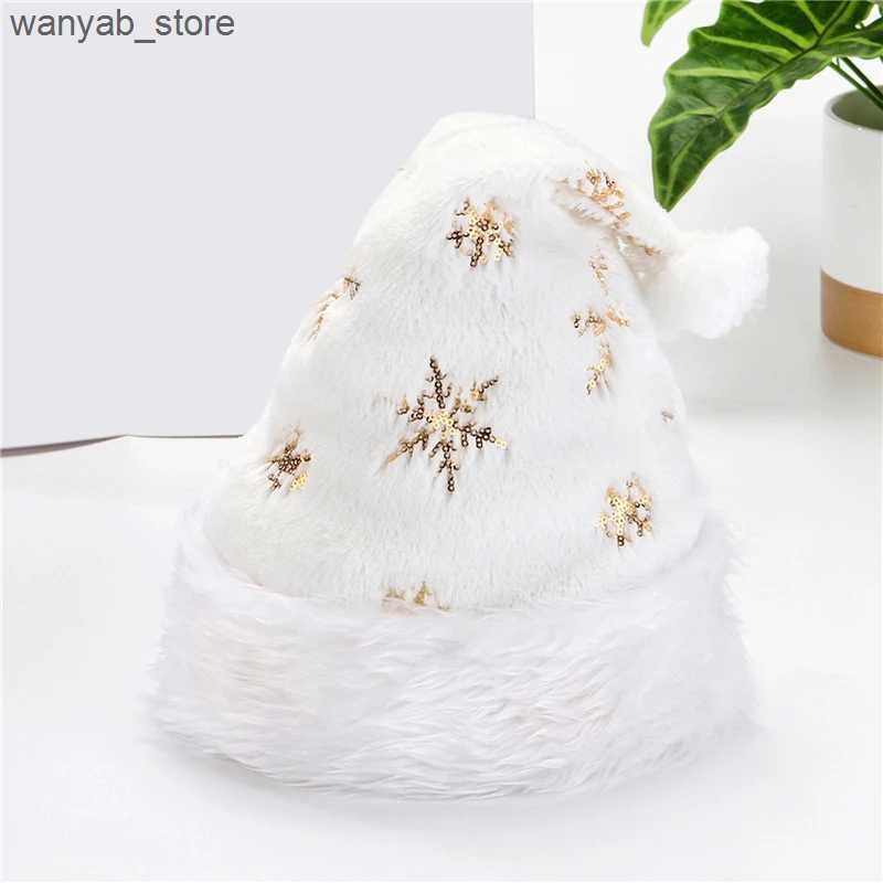 Wide Brim Hats Bucket Hats White Plush Christmas Hat Gold Silver Sequins Snowflake Embroidered Santa Hats Caps For Xmas Home Party Decor Navidad Gifts