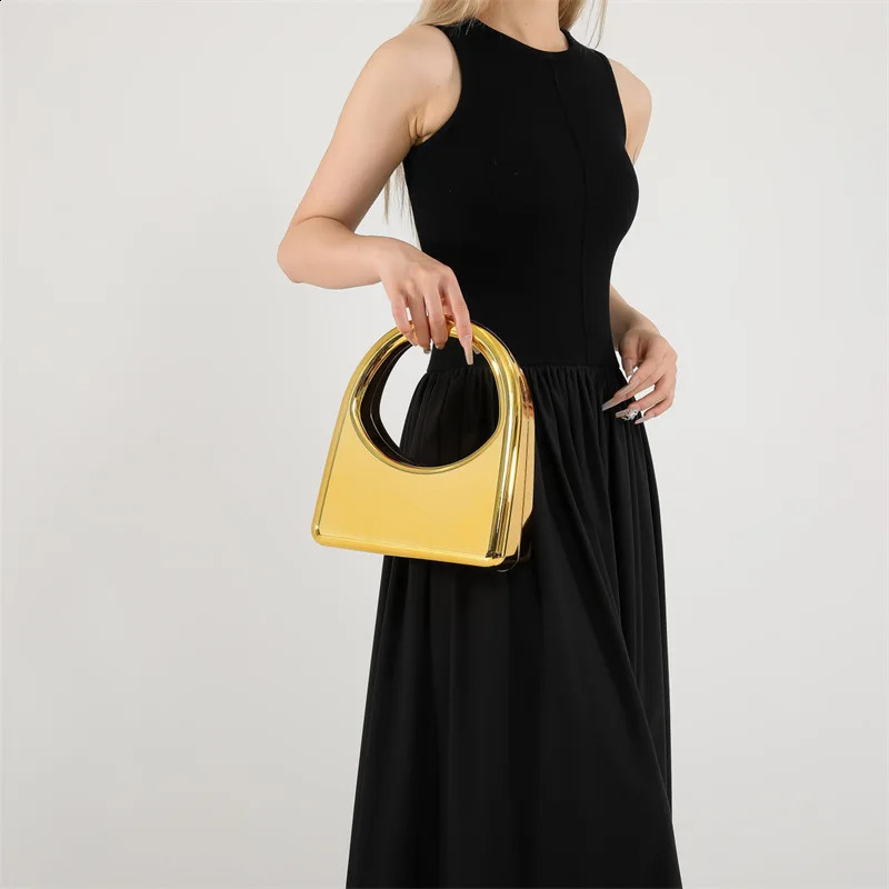 Summer selling Gold Plated Acrylic Handbag Fashionable Simple Smooth Single Shoulder Ten Font Womens Bag 241105