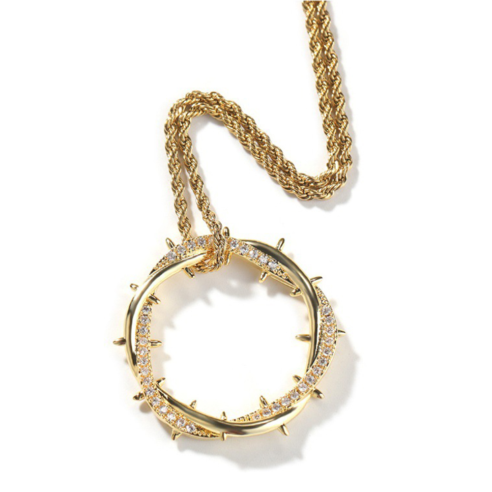 Vintage Thorns Crown Pendant Necklace Women Men 18K Real Gold Plated Jewelry