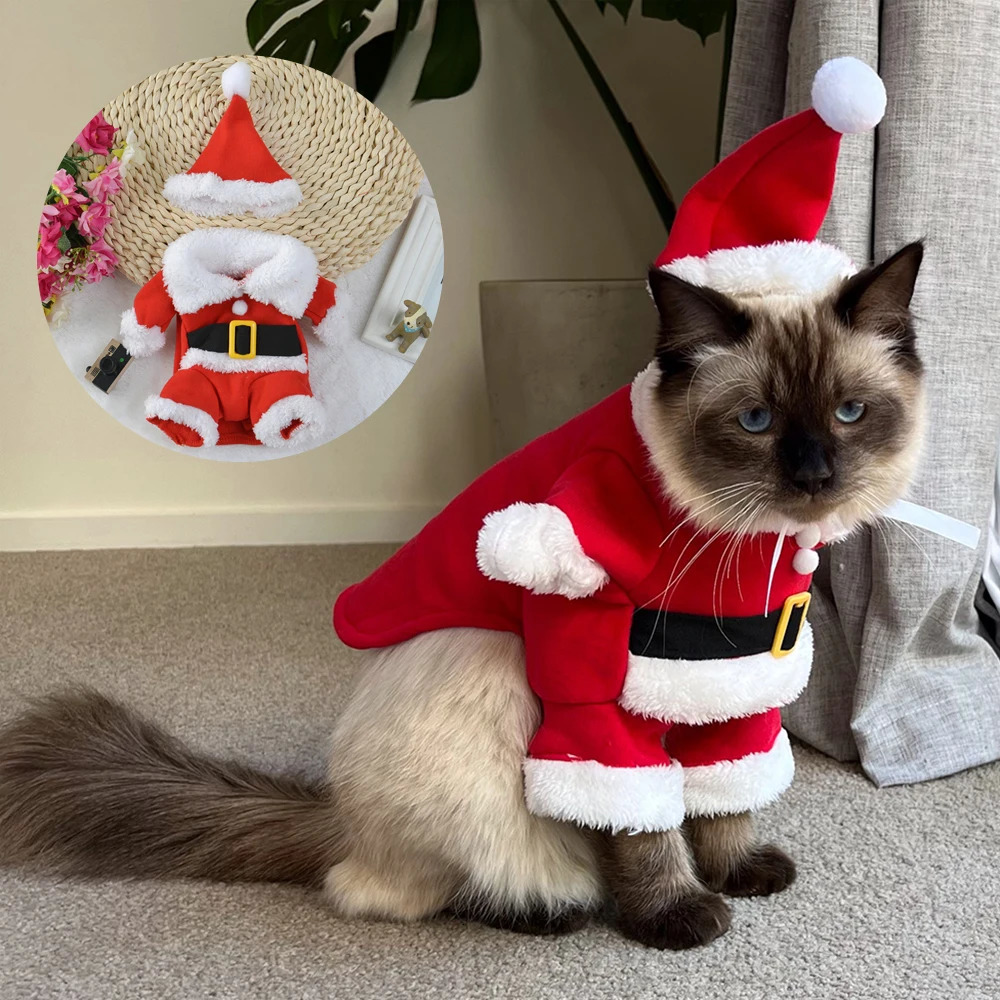 Christmas Pet Cats Cosplay Suit Year Cats Clothes For Small Dogs Funny Santa Claus Dress Up Costume Puppy Kitten Apparel Pug 241106