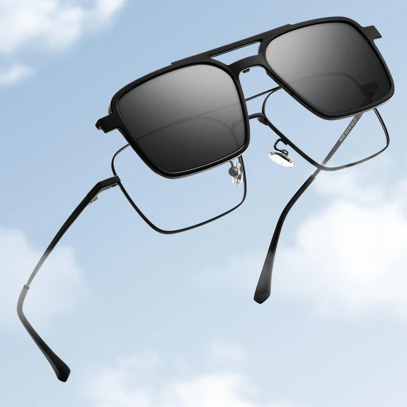 Men Classic Polarized Clip On Sunglasses Pilot Double Beam Alloy Glasses Frame Optical Retro Sunshades Eyewear 241105