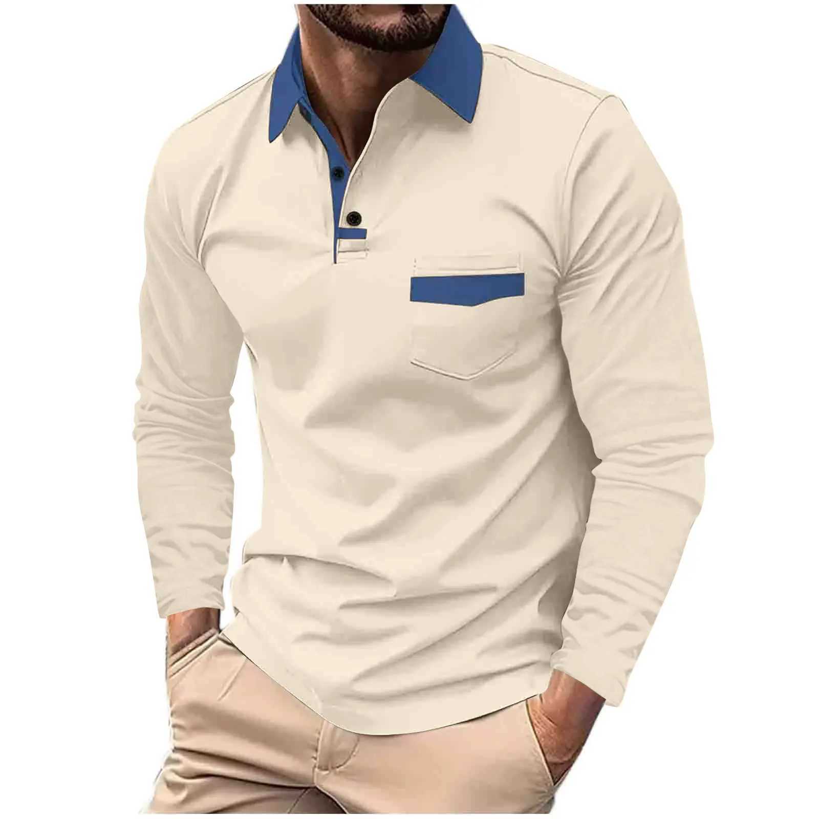 Mens Spring and Autumn New Casual Long Sved Shirt Fashion Pocket Comfortable Classic Collar Sportswear Top W241106