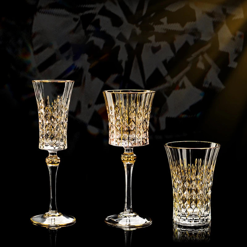 Crystal Wine Glasses Gold Foil Crystal S Glasses Champagne Glasses Wine Goblet Water Cup for Bar Wedding Party Glass 240410