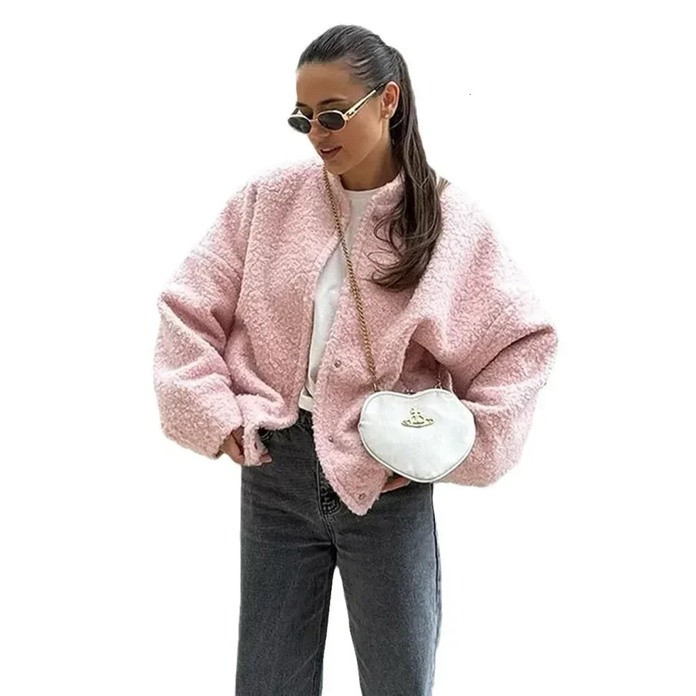 Wolfeel Womens Chic Short Fur Jackets Loose Casual Cardigan Female Autumn Winter Thick Warm Fashion Solid Color Short Coat 241106