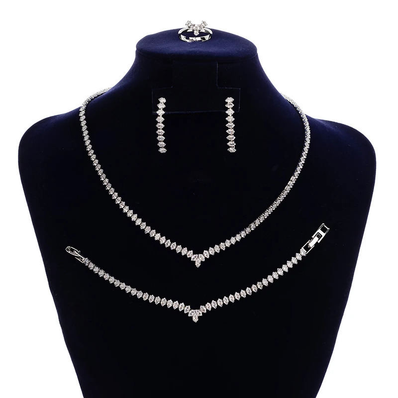Jewelry Set HADIYANA Simple Womens Wedding Engagement Necklace Bracelet Ring Earring Set BN8004 Ensemble Bijoux Mariage 241106