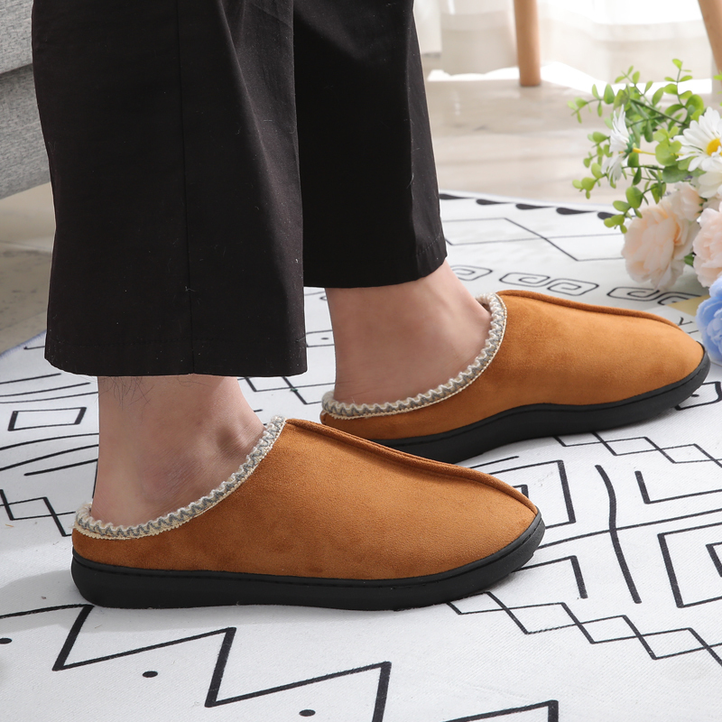 2025 Men's Indoor Fur Slippers Designer Winter New Warm Home Plush Mule Rubber Sole Non Slip Cotton Slippers With Comfortable Wool