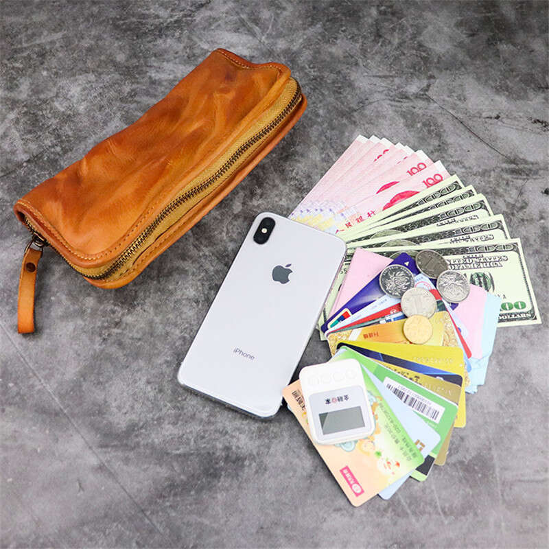 Vintage First Layer Cowhide Men's Women's Wallet Simple Handmade Soft Genuine Leather Ladies Long Phone Zippers Card Holder Bags
